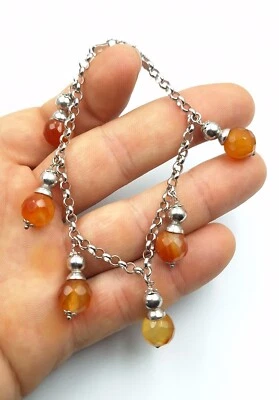 Bracciale in Argento 925 con Agata Corniola naturale - braccialetto pietra dura - Immagine 1 di 4
