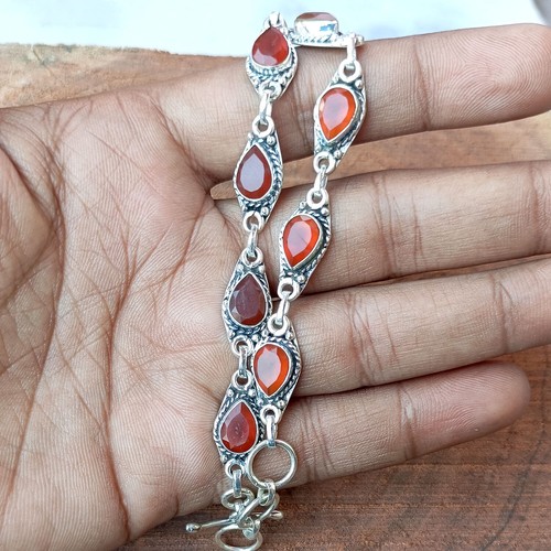 VALENTINO Bracciale donna corniola gemma argento sterling 925 impilabile fatto a mano #140