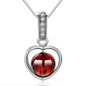 NUEVO Collar de Encaje Cuerda Negra Colgante Granate Rojo Estrás Plata Esterlina - Imagen 1 de 2
