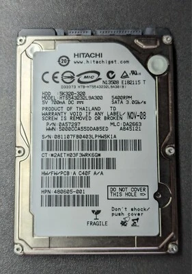 Hitachi Travelstar 5K320 320GB HDD HTS543232L9A300 5400 RPM Internal FW: FB4OC40 - Image 1 of 2