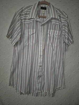 Mens Dress Shirt Snap Down Ruddock Bros Size 17 Red White Blue Striped Good Cond - Image 1 of 4