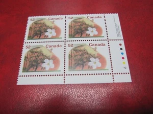 CANADA UNITRADE# 1366 52c FRUIT TREE DEF. USA RATE LR INSCRIPTION BLOCK MNH - Picture 1 of 2