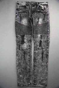 Men's Waimea Moto Skinny Fit Jeans Distressed Stretch Black Size 34 (Msr 33x30) - Picture 1 of 8