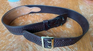 TEX SHOEMAKER & SONS Brown Leather Basketweave Holster Police Belt Sz 36 Vtg - Picture 1 of 4