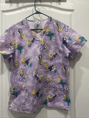 Vintage Anos 90 Looney Tunes Scrub Top What’s Up Doc Baby Bugs & Tweety Grande - Imagem 1 de 4