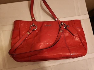 COACH ORANGE GALLERY EMBOSSED PATENT LEATHER EW TOTE F17728 - Picture 1 of 4