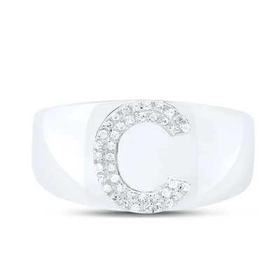 Sterling Silver Genuine Diamond Men's Block Letter C Initial Pinky Ring 1/8 CT - Image 1 of 4