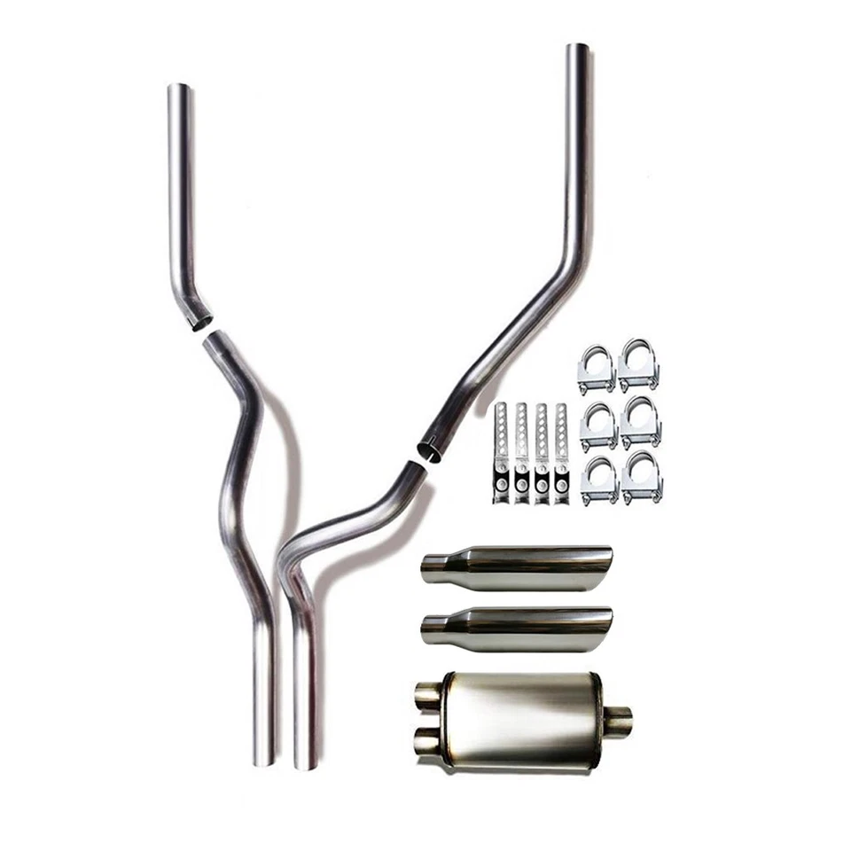 Tubo doble y silenciador de 2,5" con puntas de corte de borde enrollado se adapta a: GMC Sierra 3500 1987-2002 Foto 1 de 4