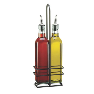 TableCraft H916NBK Prima 16 Oz. 2-Bottle Cruet Set with Rack - Image 1 of 2