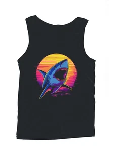 Retro Sunset Shark Attack Men's Tank Top - Picture 1 of 6