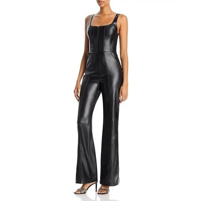 Mono Corsé Alice + Olivia Cuero Vegano Negro Pierna Ancha Talla 6 Nuevo con Etiquetas Foto 1 de 4