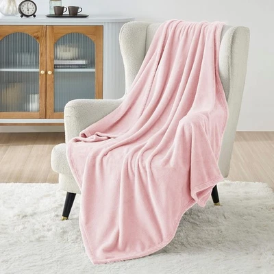 Manta polar rosa 300GSM suave ligera felpa acogedora para sofá cama niñas Foto 1 de 4