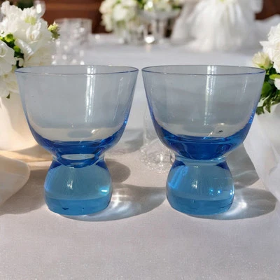 Vtg Barware Blue Cordial/Liqueur Glasses MCM Hand Blown 2oz 3.25"T Heavy Bottom - Image 1 of 4