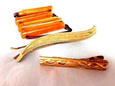 Vintage Mid Century Metal Barrettes Hair Clip Retro Mod Soft Rubber Curlers Lot - Image 1 of 4