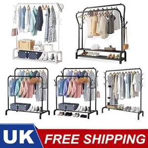 Heavy Duty Double Clothes Rail Hanging Rack Garment Display Stand Shoes Storage - Picture 1 of 44