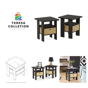 Andrey Set of 2 End / Side Table / Night Stand / Bedside Table with Bin Drawe... - Picture 1 of 6