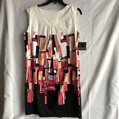 Nuevo con etiquetas Vestido Retro Geométrico Apóstrofe, Cuello Barco, Funda, Pliegues, Talla Mediana Foto 1 de 4