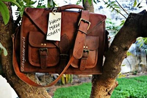 Men's Vintage Leather Padded Satchel Shoulder Bag Messenger Laptop briefcase - Picture 1 of 5