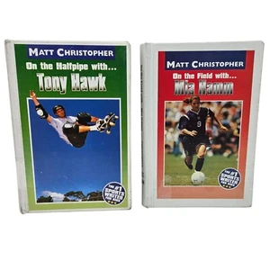Lot of 2 HC Matt Christopher Tony Hawk Mia Hamm Sports Biographies Library Copy - Imagen 1 de 9