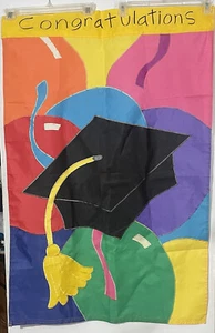 Vtg Graduation Congrats Party Celebrate Flag Outdoor Garden Decor 27 X 42 - Picture 1 of 3