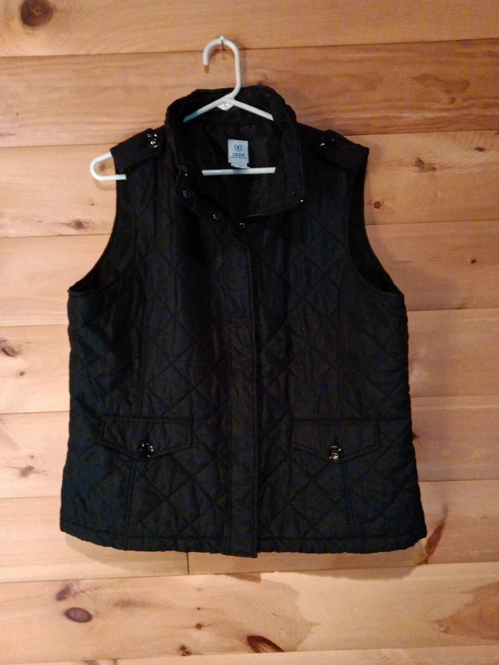 Chaleco Izod Para Hombres XL Puffer Negro Sin Mangas Cremallera Chaqueta Bolsillo Logo Ligero Foto 1 de 4