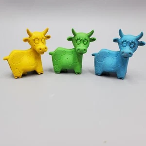 Diener Squishy Rubber Eraser Figure GreenBlueYellow Cow Itty Bittys Charm Animal - Picture 1 of 13