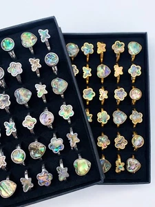 Bulk Lots 36 Style Mix Abalone Shell Rings Cute Fashion Women Charm Gift Jewelry - Picture 1 of 8
