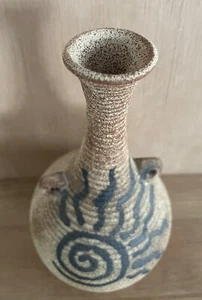 Handmade Stoneware 6.5” Pottery Flower Bud Vase Hand Painted Neutral Decoration - Picture 1 of 9