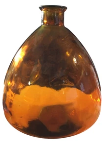 LARGE Hand Blown Spain Amber Glass Vase 18” Tall x 15” Wide Rustic Artisan Decor - Picture 1 of 14