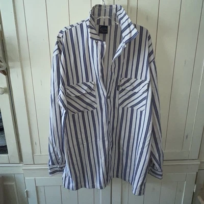 Винтажная джинсовая рубашка Karl Kani 1990-е в полоску на пуговицах Tupac Street HipHope 2X Grail - Изображение 1 из 4