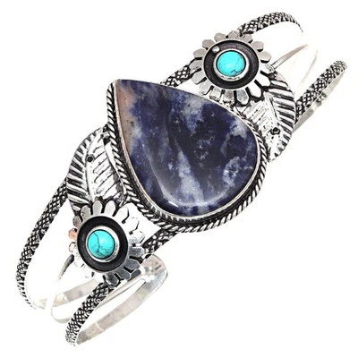 Антикварные ювелирные браслеты-манжеты из содалита с драгоценными камнями 7 дюймов регулируемые - Изображение 1 из 4