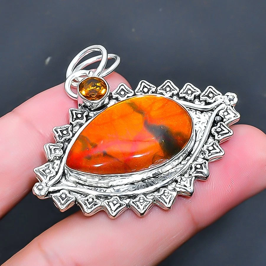 Colgante de joyería de ópalo triplete naranja, piedras preciosas de citrino 1,70" Foto 1 de 1