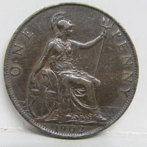 1902 High Tide One Penny Münze Edward VII British - sehr gute Erhaltung #121 - Bild 1 von 2