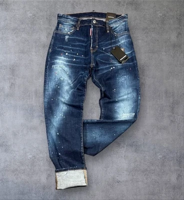 DSQUARED 2 New DSQ2 Cool Guy Slim to Regular Fit Men's Stretchy Washed Ripped Blue Jeans