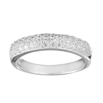 Silverly Anello Donna Argento 925 Zirconia Cubica Spesso Mezza Verretta 3 Linee - Immagine 1 di 4