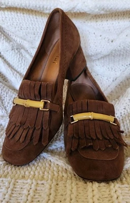 Zapatos de salón mocasines de gamuza J McLaughlin talla 6,5 tacón bloque Foto 1 de 4