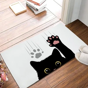 Black Cat Door Mat Seasonal Decorative Cute Funny Cat Doormat Non Slip Backin... - Picture 1 of 8