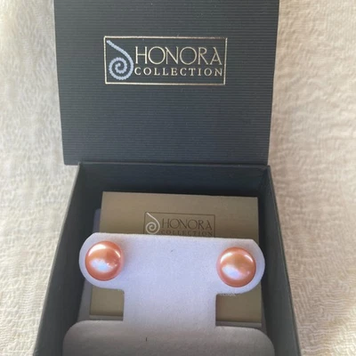 Aretes HONORA 10mm Rosa Perla Cultivada Plata de Ley 925 - ¡NUEVOS CON ETIQUETAS! Foto 1 de 4