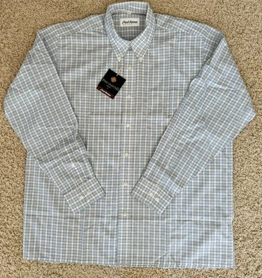 Camisa masculina Park Avenue xadrez azul branca com botões tamanho 42cm - Imagem 1 de 4