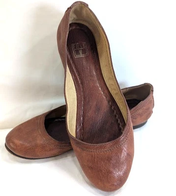 Zapatos planos de ballet FRYE Regina de cuero coñac de la década de 2000 sin cordones estilo Heritage talla 7 Foto 1 de 4