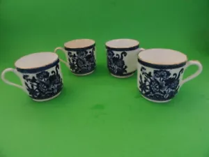 4 ANTIQUE SPODE COPELAND DEMITASSE CUPS FLOW BLUE 1851+ - Picture 1 of 11