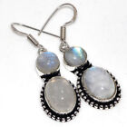 925 Silver Plated-Rainbow Moonstone Ethnic Long Gemstone Earrings Jewelry 2" JW