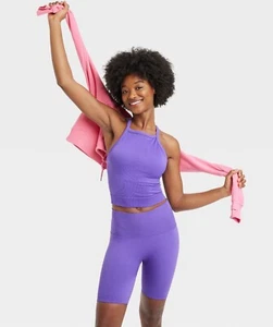 NWT~ All in Motion sz XL Purple High Rise 6" Bike Shorts Everyday Core Rib Gym - Picture 1 of 8
