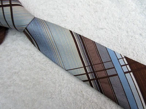 VINTAGE BROWN BLUE PLAID 3.75 INCH polyester NECKTIE TIE ANDRE JACQUES - Picture 1 of 5