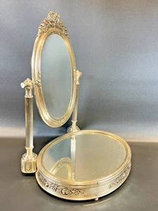 Vintage verzierter Metallrahmen Spiegel neigbar Tischplatte Make-up Waschtisch ITALIEN 15"x14" - Bild 1 von 9