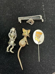 Reed & Barton Damascene Stick Pin Egyptian Cat Green Eyes Tail Polo Horse Tribal - Picture 1 of 11