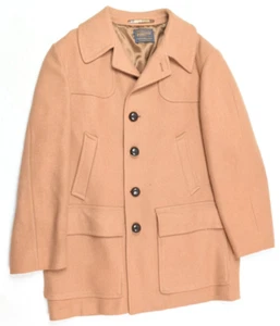 Vintage Pendleton Car Coat Mens 44 Camel Brown Wool Long Sleeve Button Front - Picture 1 of 11