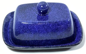Blue Pottery Ceramic Cobalt Blue Rectangle Butter Cheese Dish with Lid - Picture 1 of 14