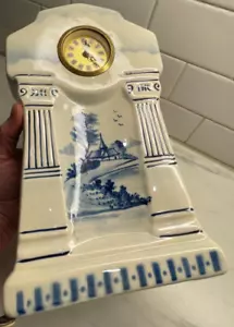 West Germany Porcelain Wind Up Clock M.W Mercedes Delft Motif Belgian Blue 417 - Picture 1 of 24