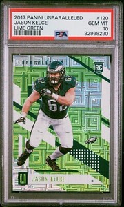 PSA 10 Gem Mint JASON KELCE 2017 Panini Unparalleled Rookie Lime Green Eagles RC